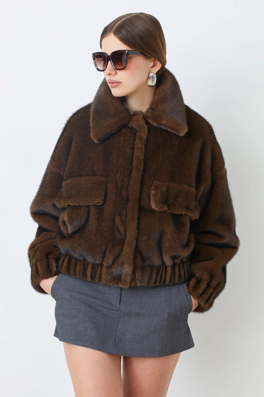 Suncoo Evan Faux Fur Jacket - Choco
