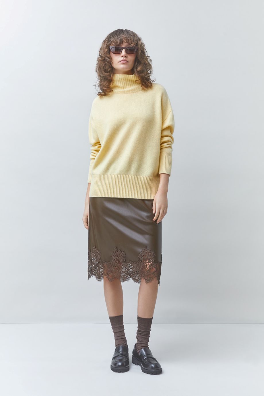 Suncoo Flow Faux Leather Skirt - Kaki