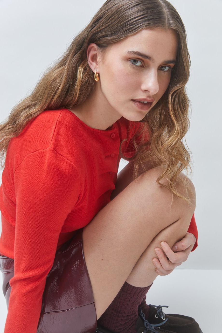 Suncoo Gamira Buttondown Pleated Cardigan - Red