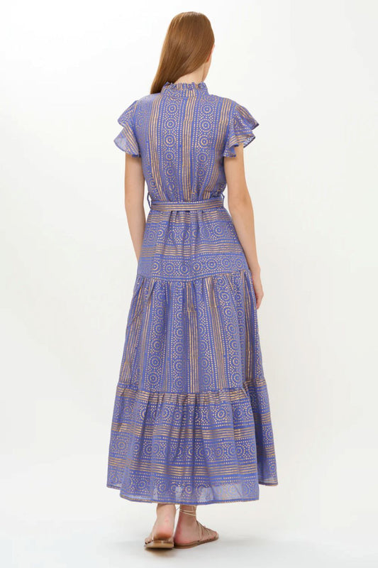 Oliphant Helene Ruffle Collar Button Maxi - Blue