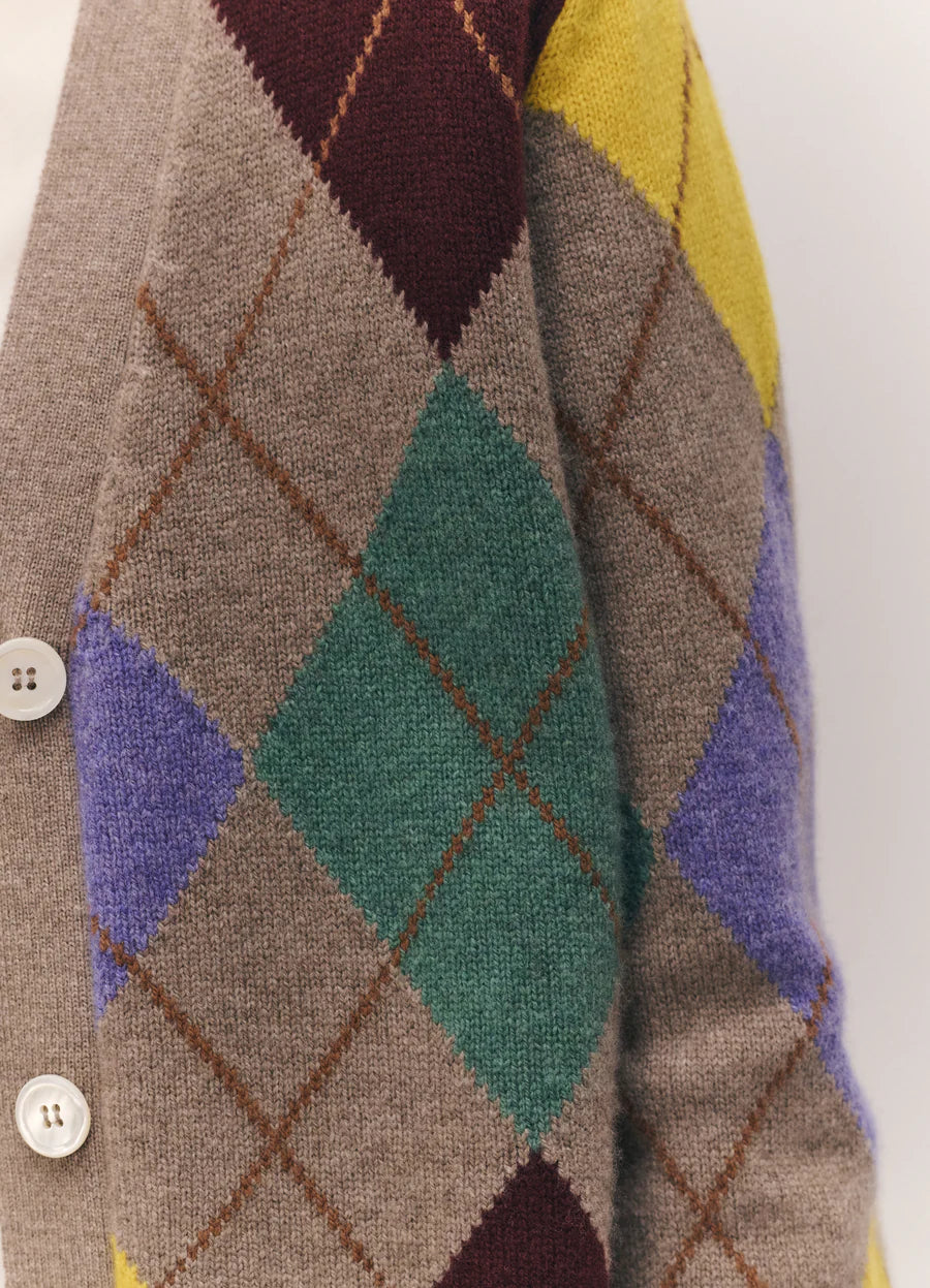 &Daughter Argyle Grandad Cardigan - Dark Natural/Yellow