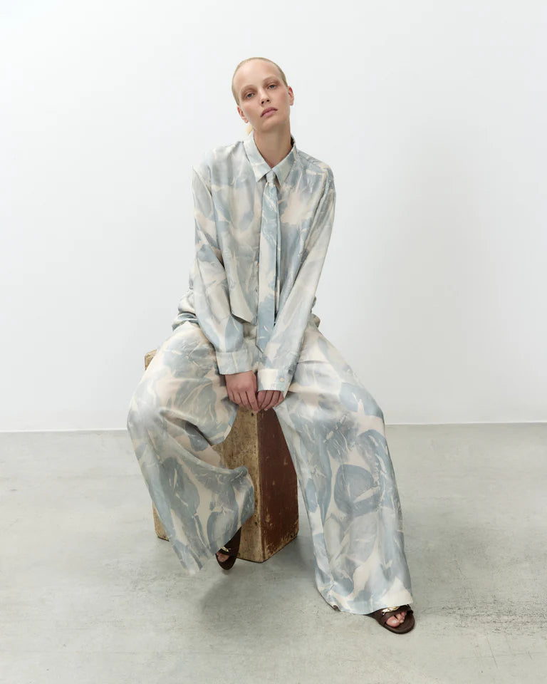 Alysi Brushed Print Silk Trousers - Sky