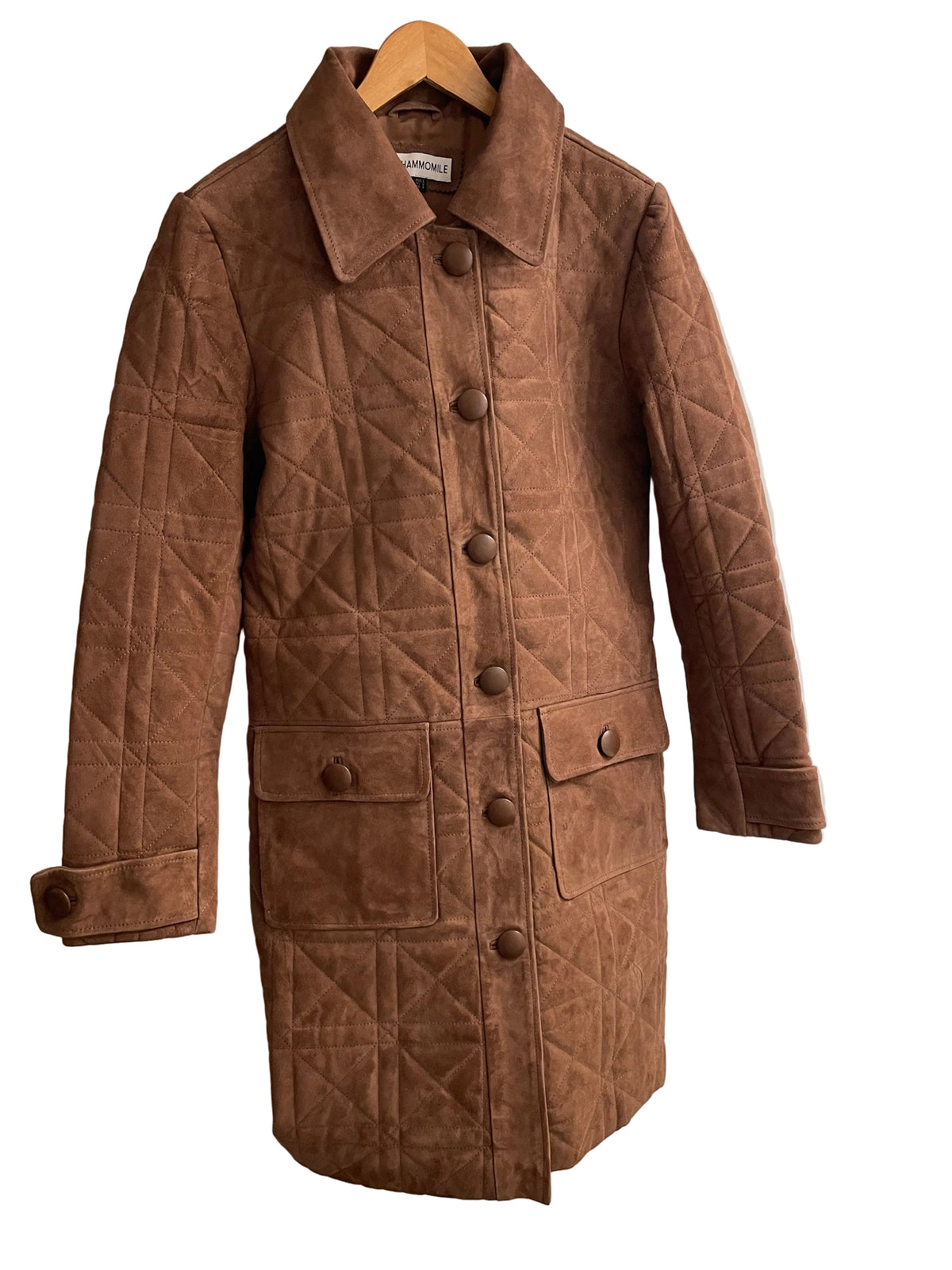 Chammomile Quilted Suede Car Coat - Brown