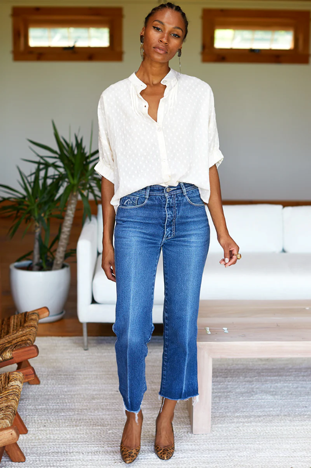 Emerson Fry Mandarin Collar Top - Salt Swiss Dot