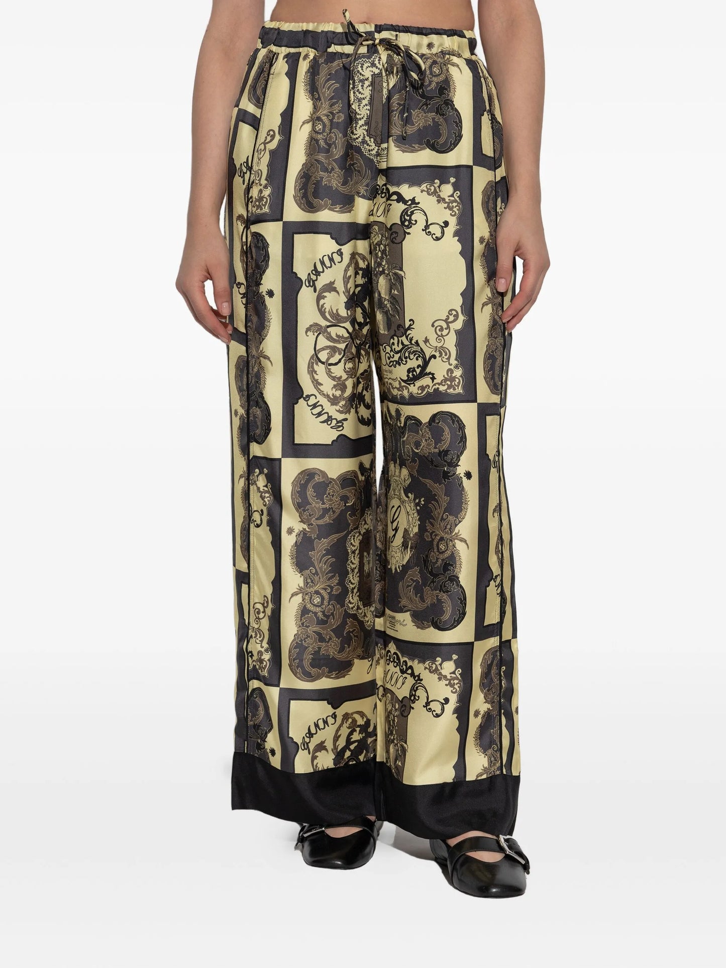 Ganni Printed Silk Twill Elasticated Pants - Popcorn