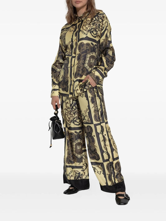 Ganni Printed Silk Twill Elasticated Pants - Popcorn