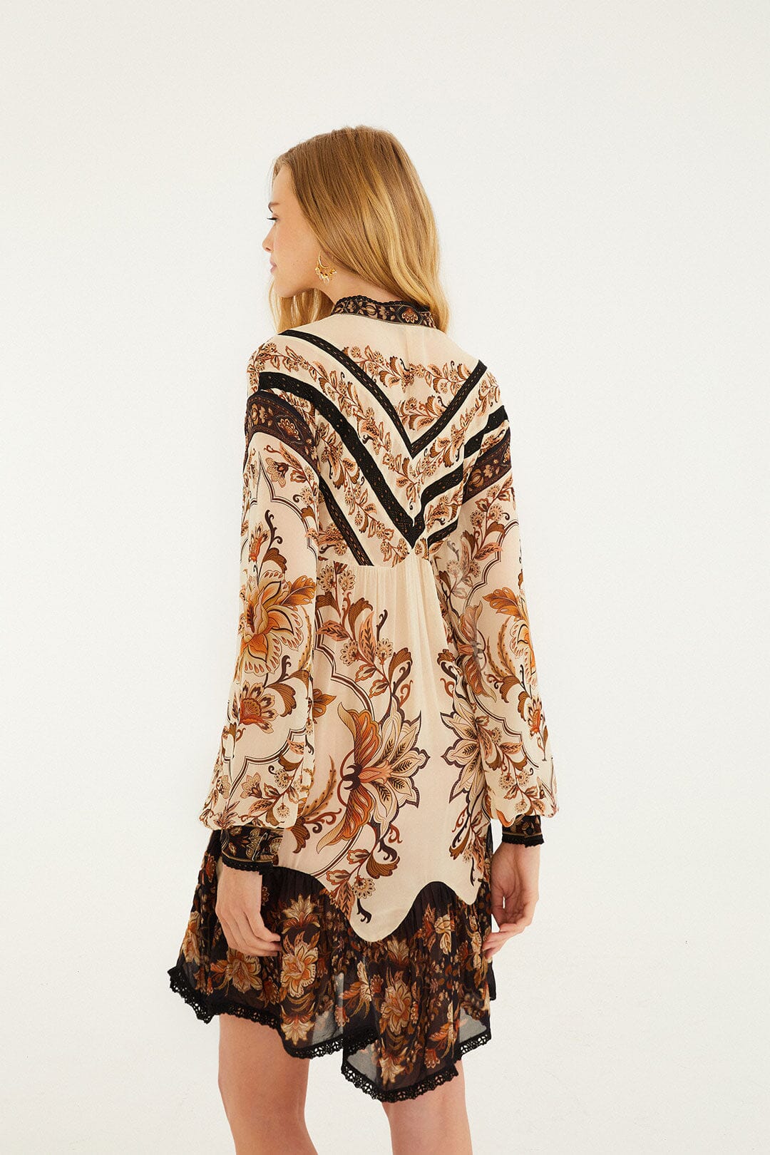 Farm Rio Majestic Garden Lace Mini Dress - Sand