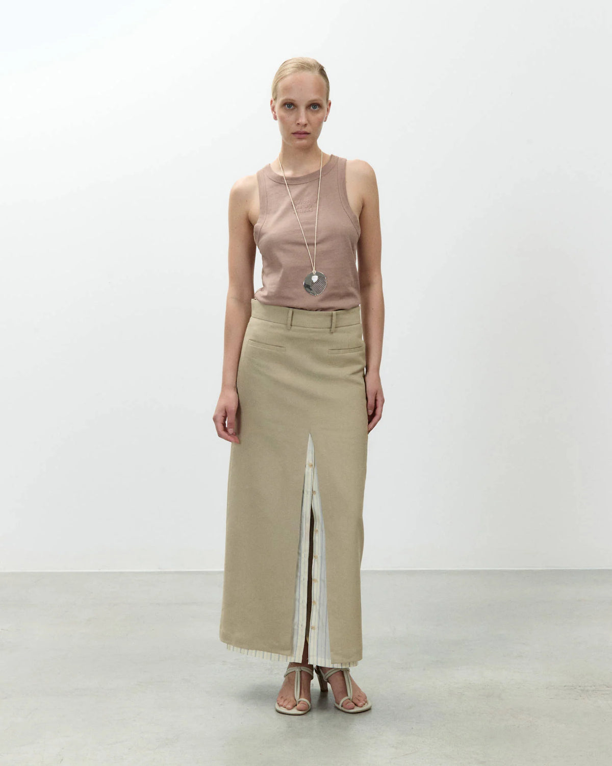 Alysi Linen Midi Skirt - Khaki
