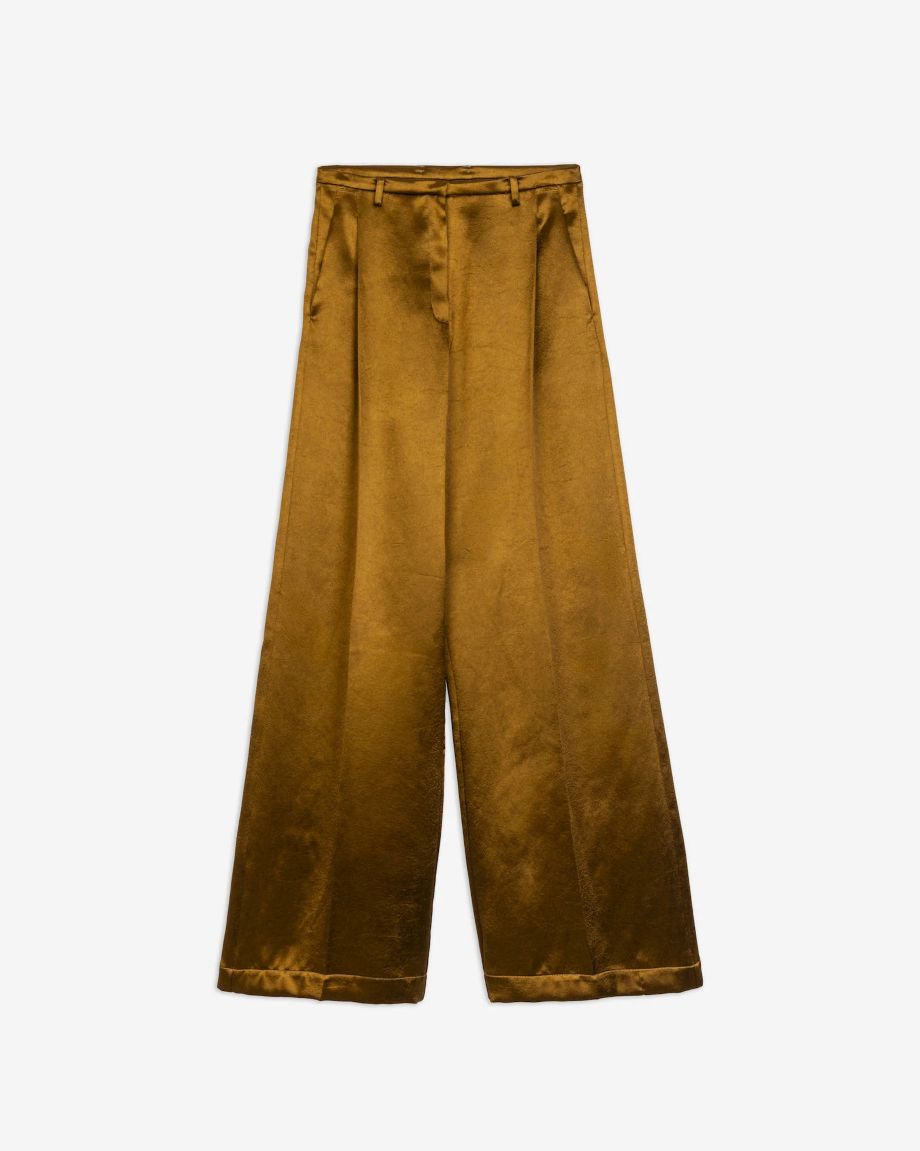 Alysi Shiny Satin Pants - Chocolate