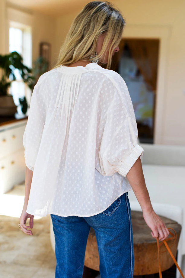 Emerson Fry Mandarin Collar Top - Salt Swiss Dot