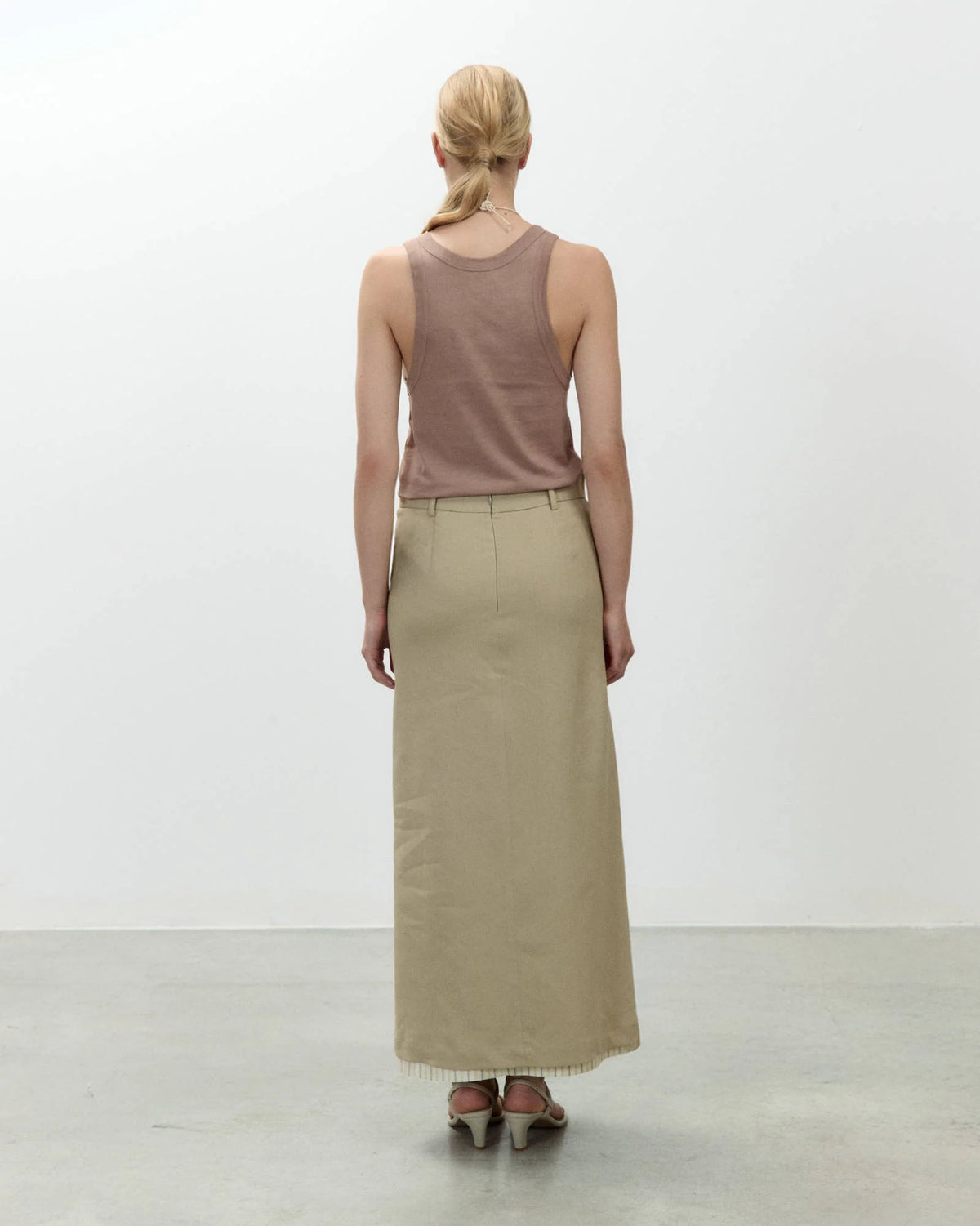 Alysi Linen Midi Skirt - Khaki