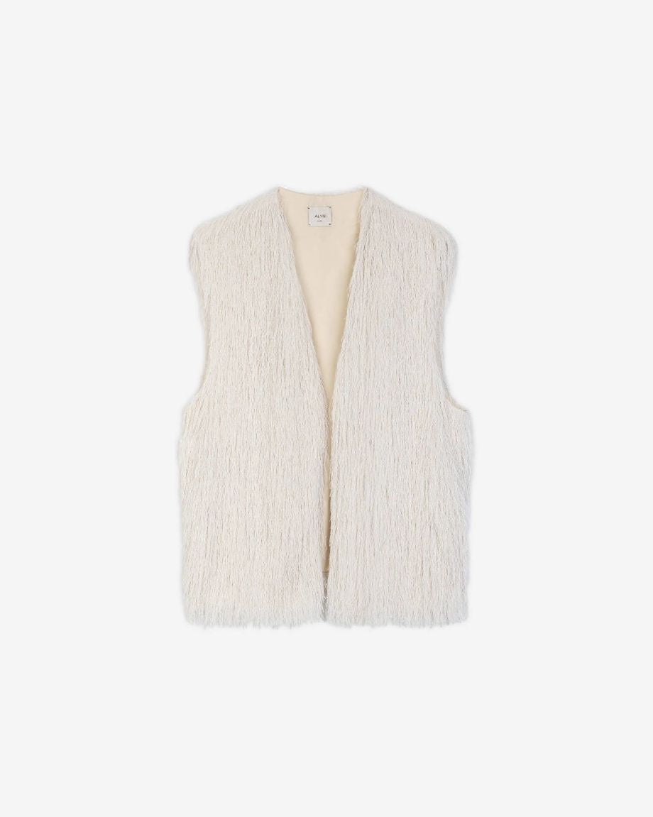 Alysi Fringe Long Vest - Meringue