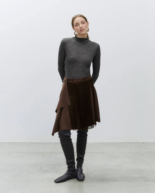 Alysi Short Fringed Skirt - Chocolate