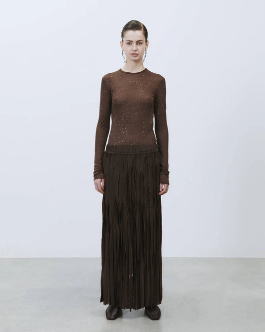 Alysi Long Fringed Skirt - Chocolate