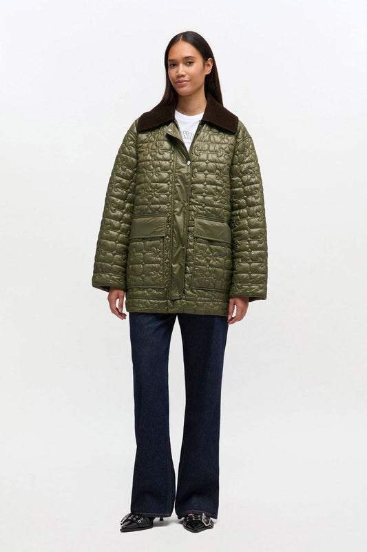 Ganni Shiny Quilt Midi Jacket - Kalamata