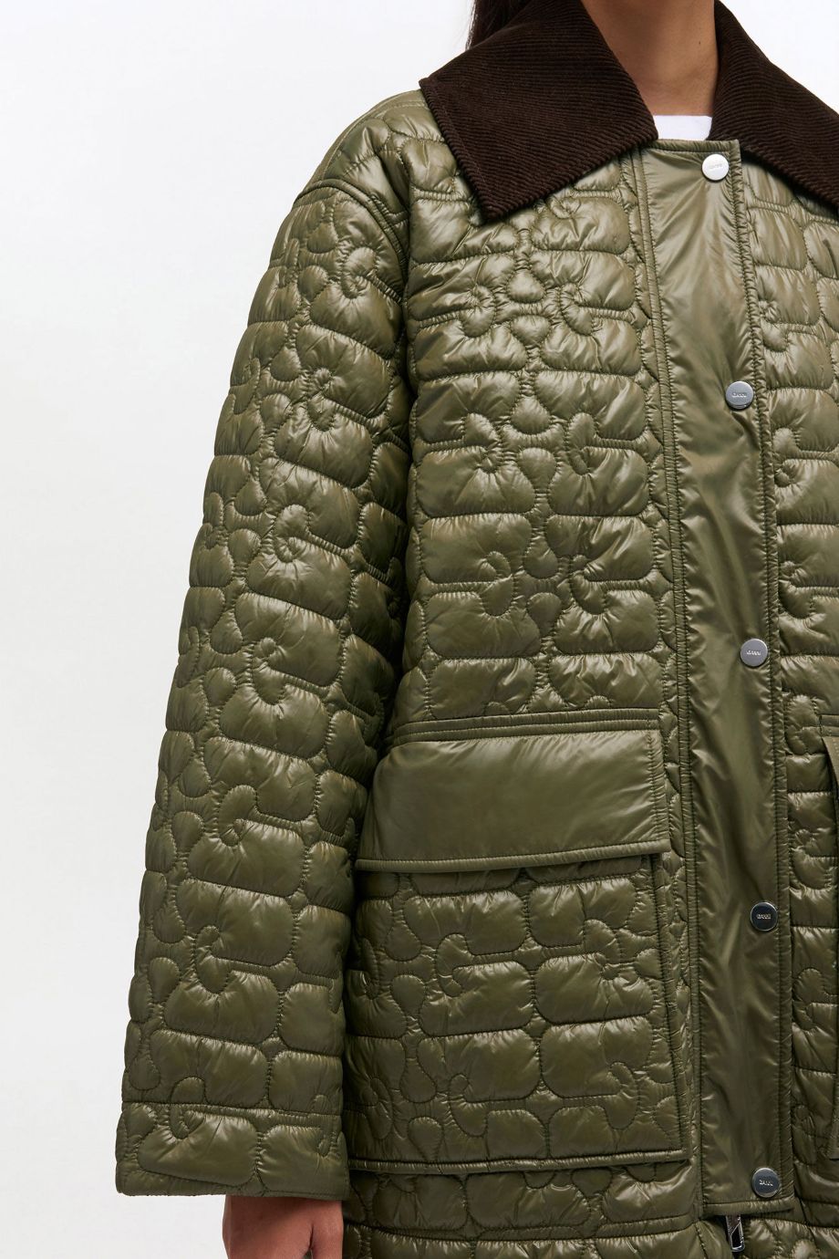 Ganni Shiny Quilt Midi Jacket - Kalamata