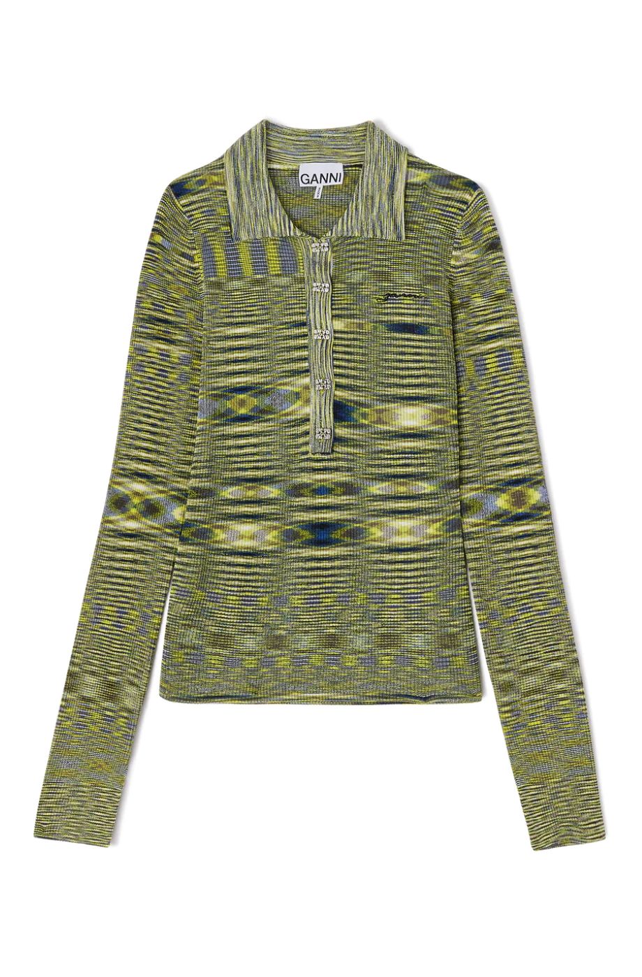 Ganni Spacedyed Knit Polo - Blazing