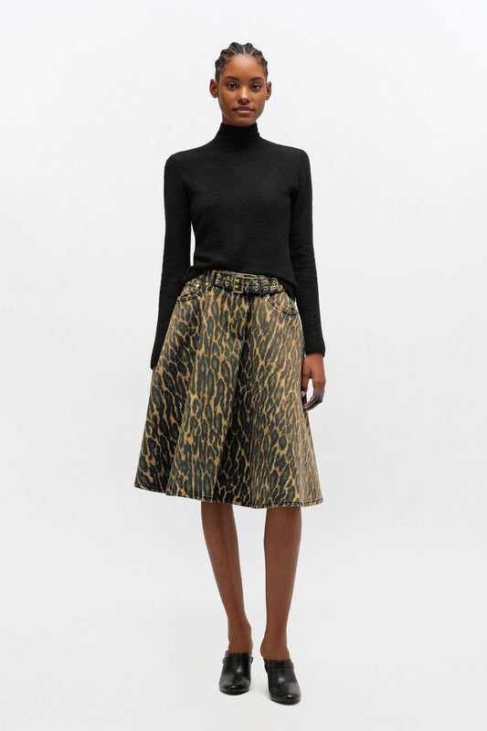 Ganni Denim Wrap Skirt - Leopard