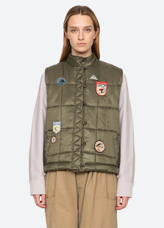 Sea-NY Eira Quilted Patched Puffer Vest - Olive