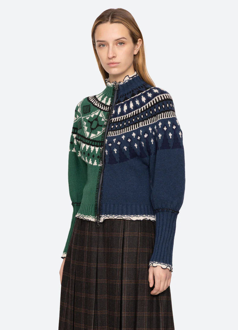 Sea-NY Linea Fair Isle Zip-Front Cardigan - Multi