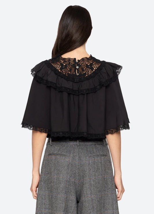 Sea-NY Shanna Lace Beaded Capelet Top - Black
