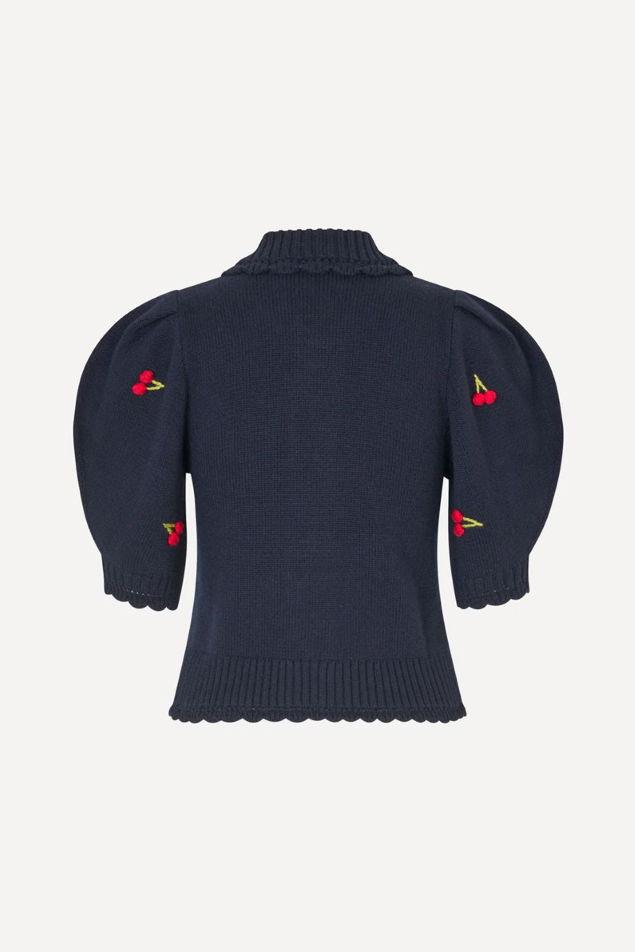 Stine Goya Cherries Bobble Knit Polo Cardigan - Navy
