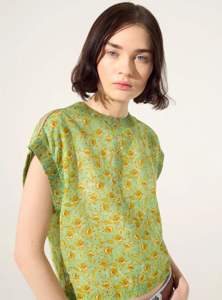 Cotélac Amanda Pleated Top - Green
