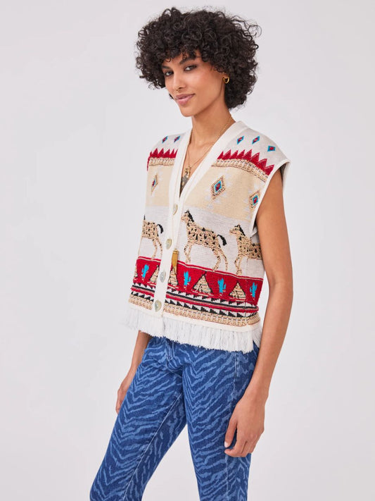 Hayley Menzies Nomadic Tapestry Waistcoat - Cream
