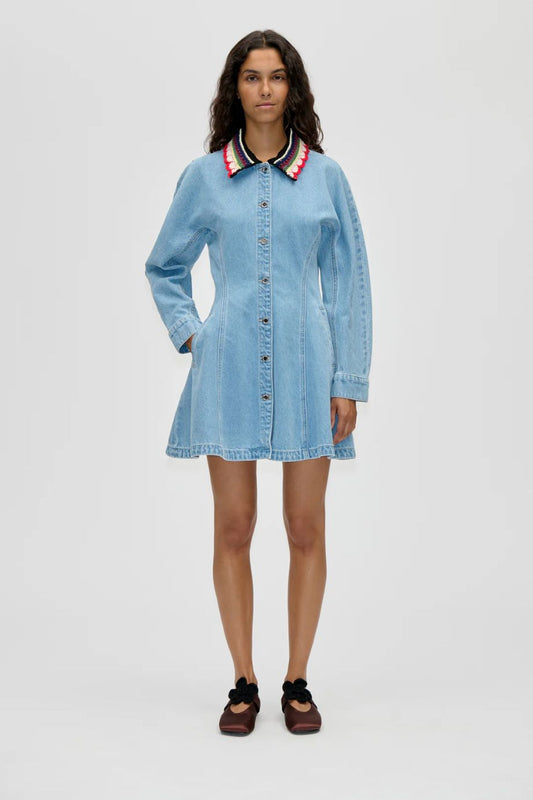 Stine Goya Collared Coat Mini Dress - Denim Blue