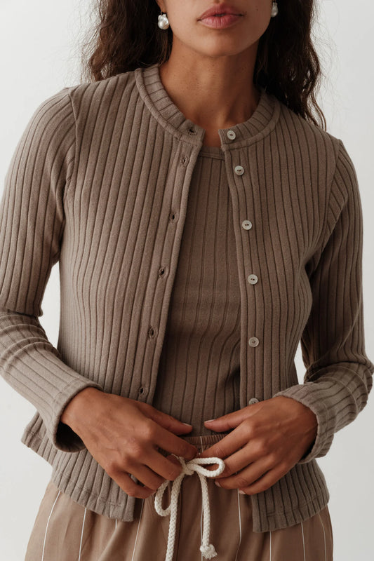 Donni Sweater Rib Cardi - Mushroom