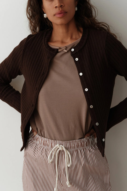 Donni Sweater Rib Cardi - Espresso