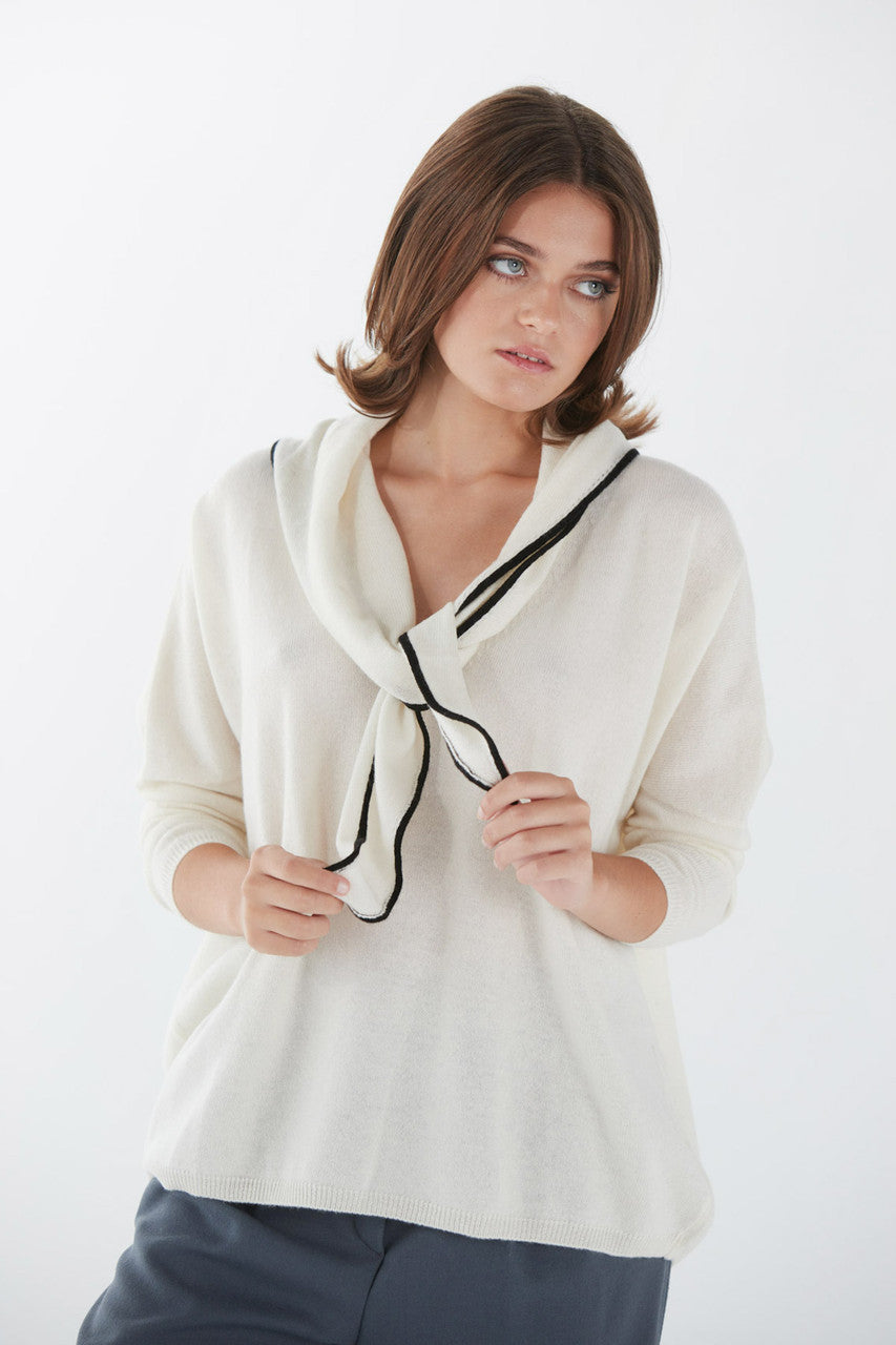 Stone V-Neck Cashmere Sweater - Warm White