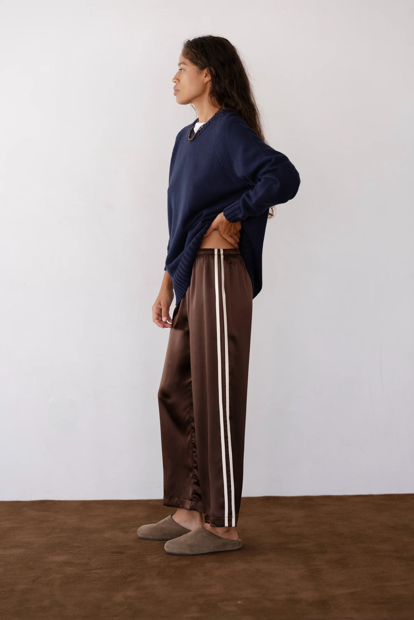 Donni Silk Stripe Crop Pant - Espresso