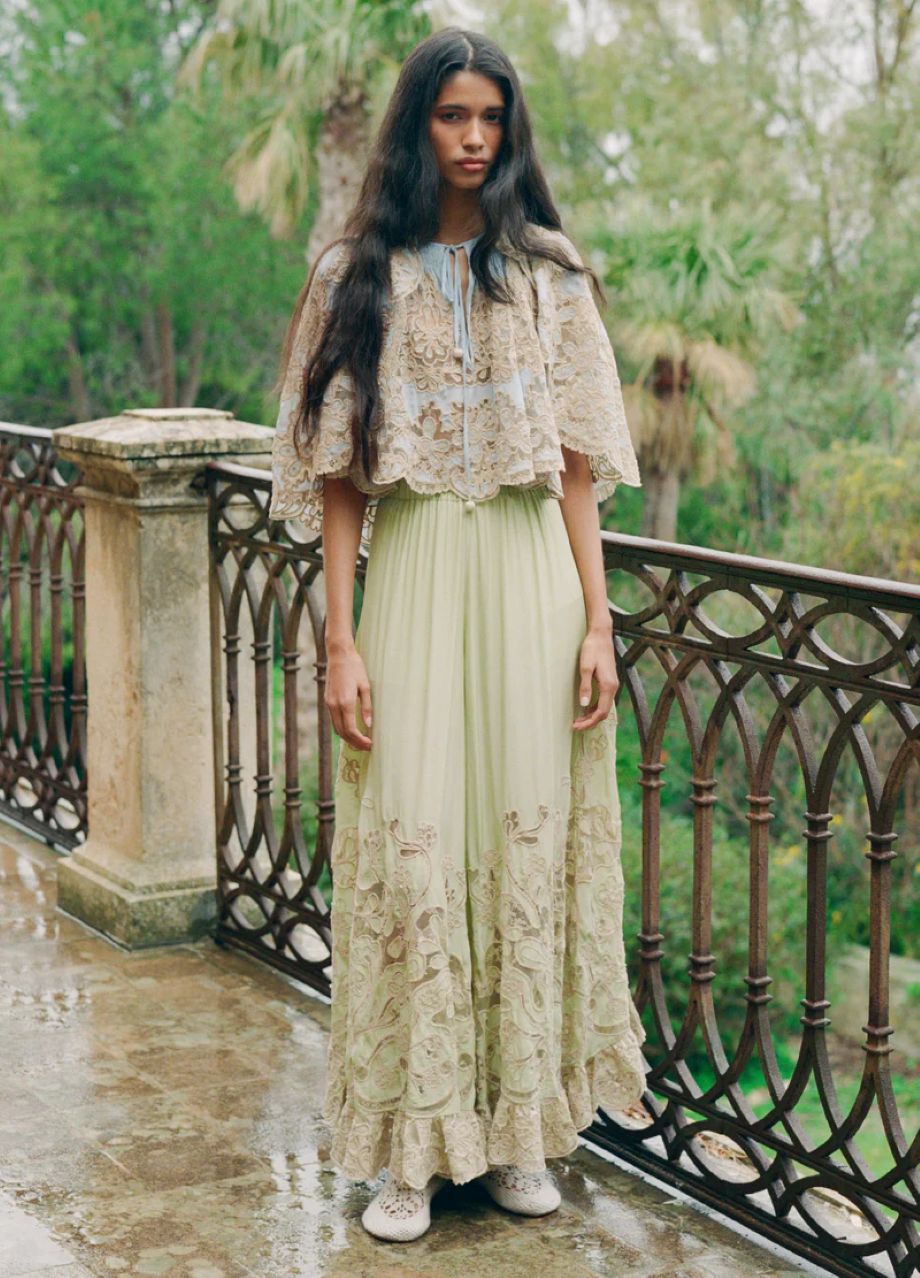 Sea-NY Gracelyn Lace Embroidered Pants - Green