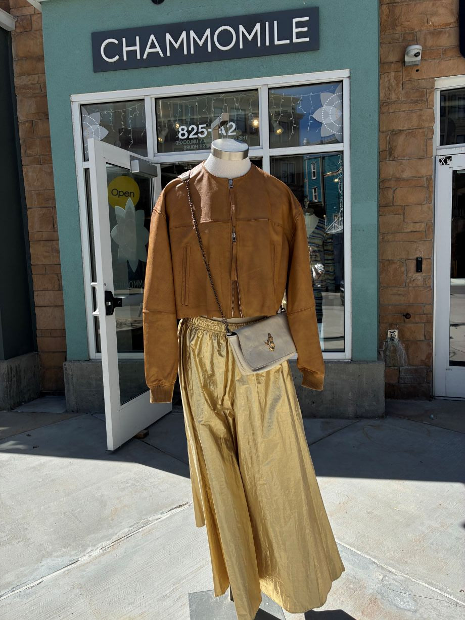 Alysi Cropped Vintage Leather Jacket - Caramel