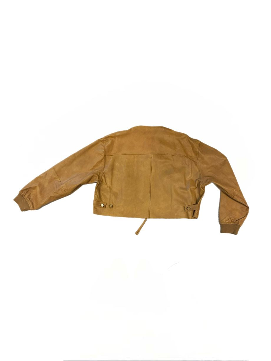 Alysi Cropped Vintage Leather Jacket - Caramel