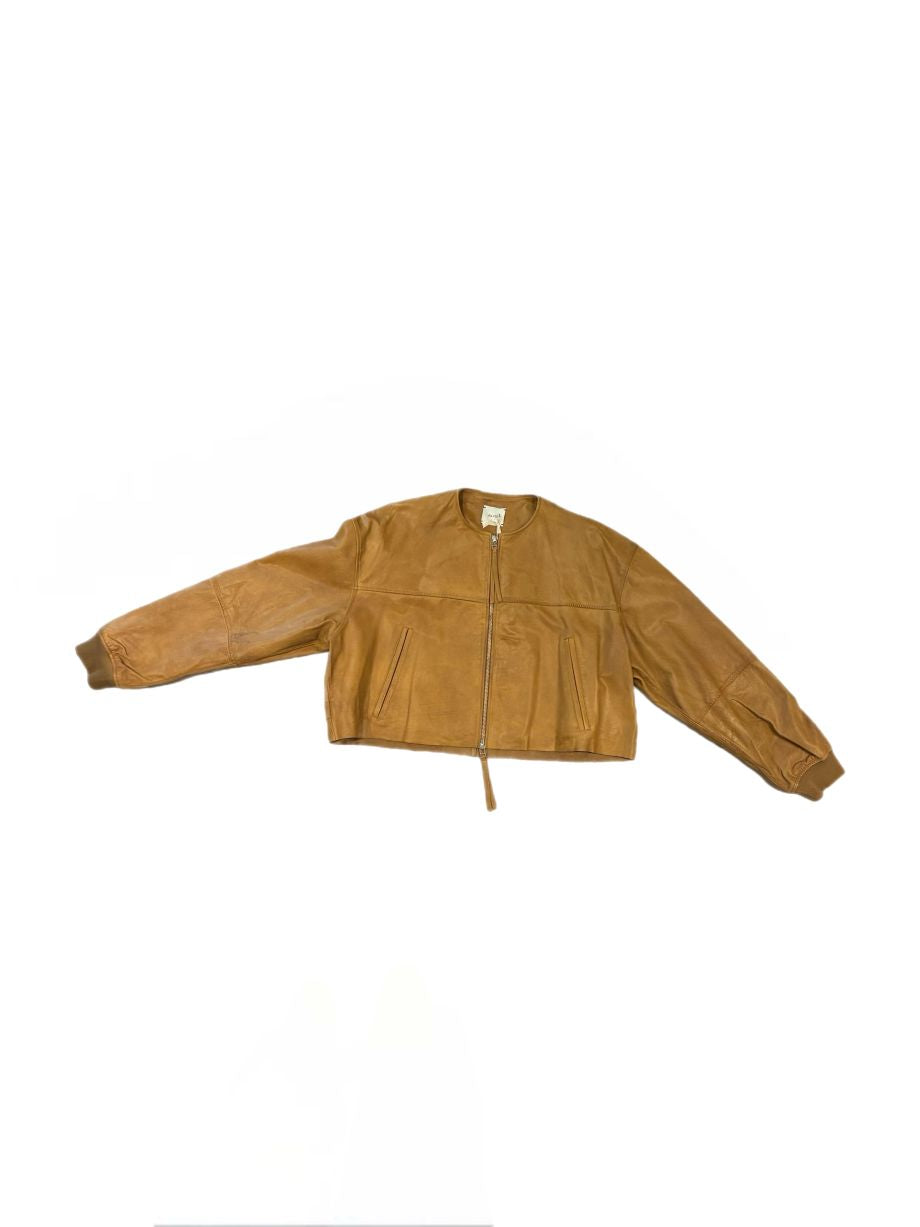 Alysi Cropped Vintage Leather Jacket - Caramel