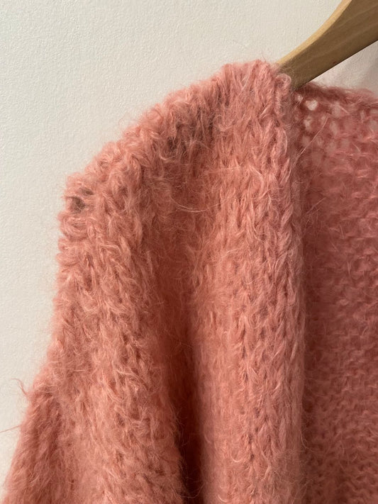 Maiami Shaggy Alpaca Bomber Cardigan - Strawberry Cream