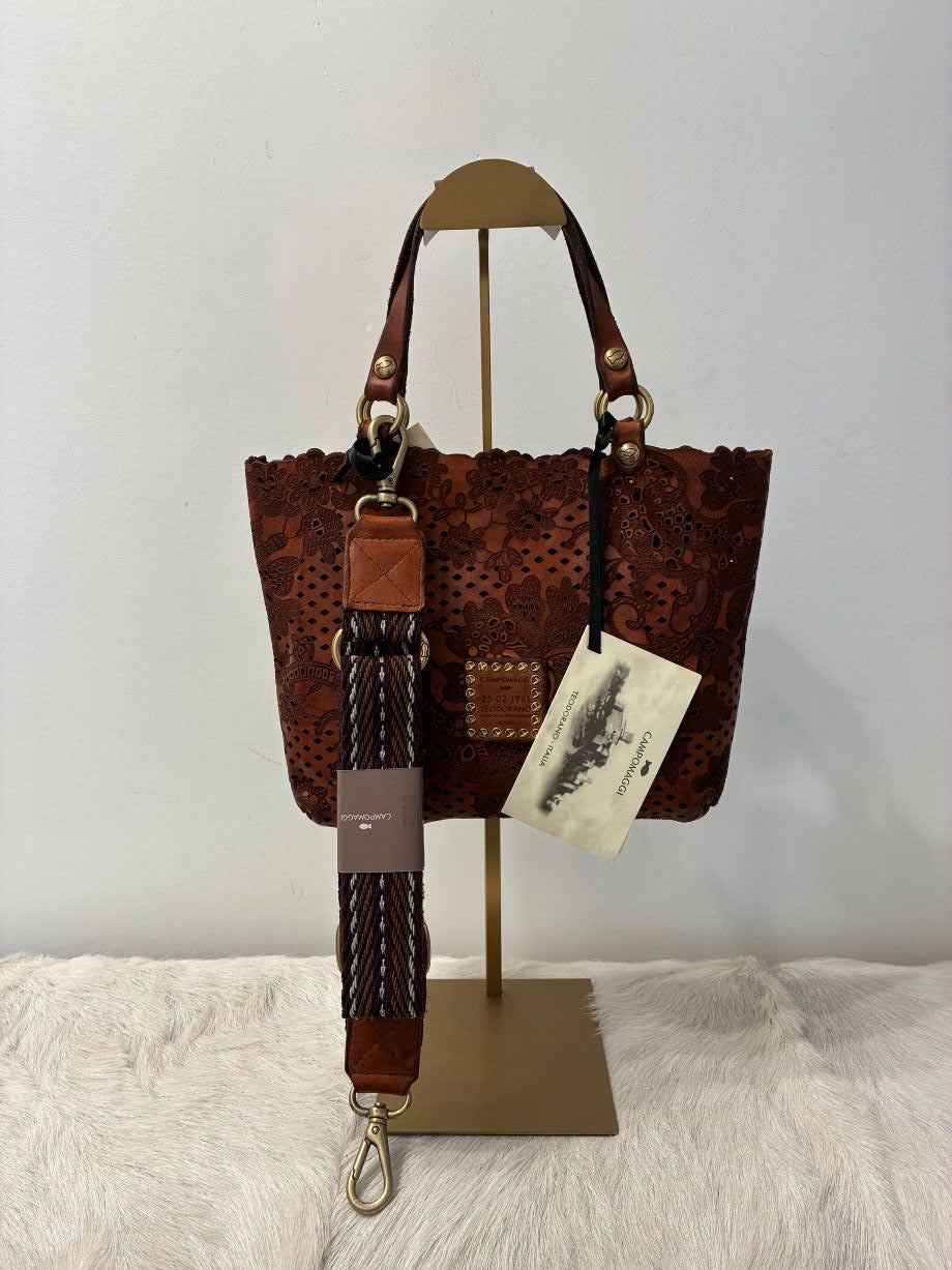 Campomaggi Maura Perforated Crossbody Bag - Cognac