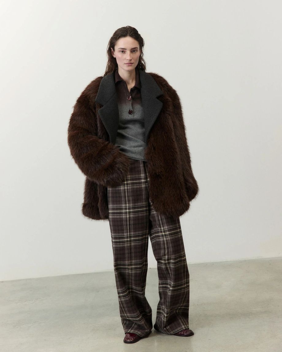 Alysi Super Fur Coat with Lapels - Choco