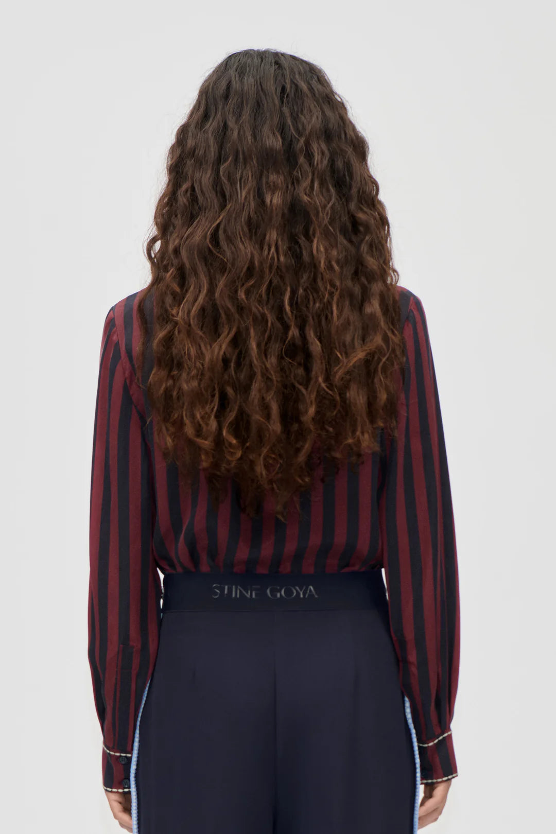 Stine Goya Long Sleeve Shirt - Navy/Burgundy Wallpaper Stripes