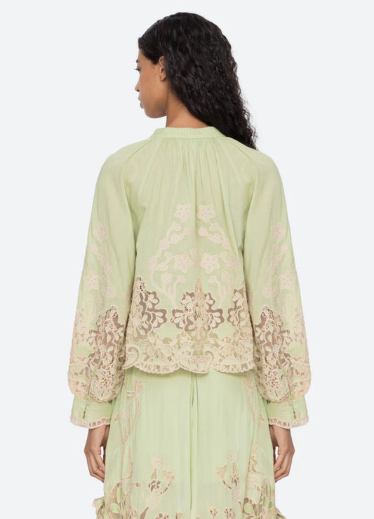 Sea-NY Gracelyn Lace Embroidered Top - Green