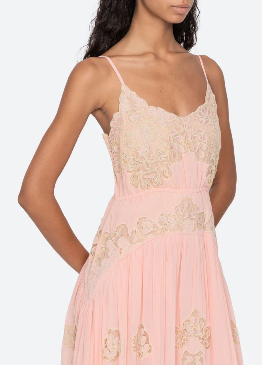 Sea-NY Gracelyn Lace Embroidered Slip Dress - Pink
