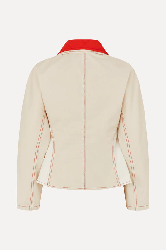 Stine Goya Peplum Collar Denim Jacket - Natural/Red