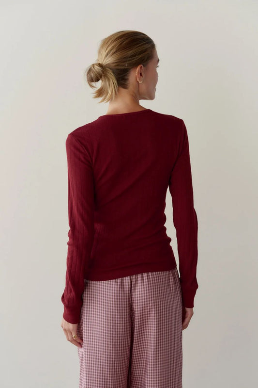 DONNI. Pointelle Long Sleeve - Oxblood