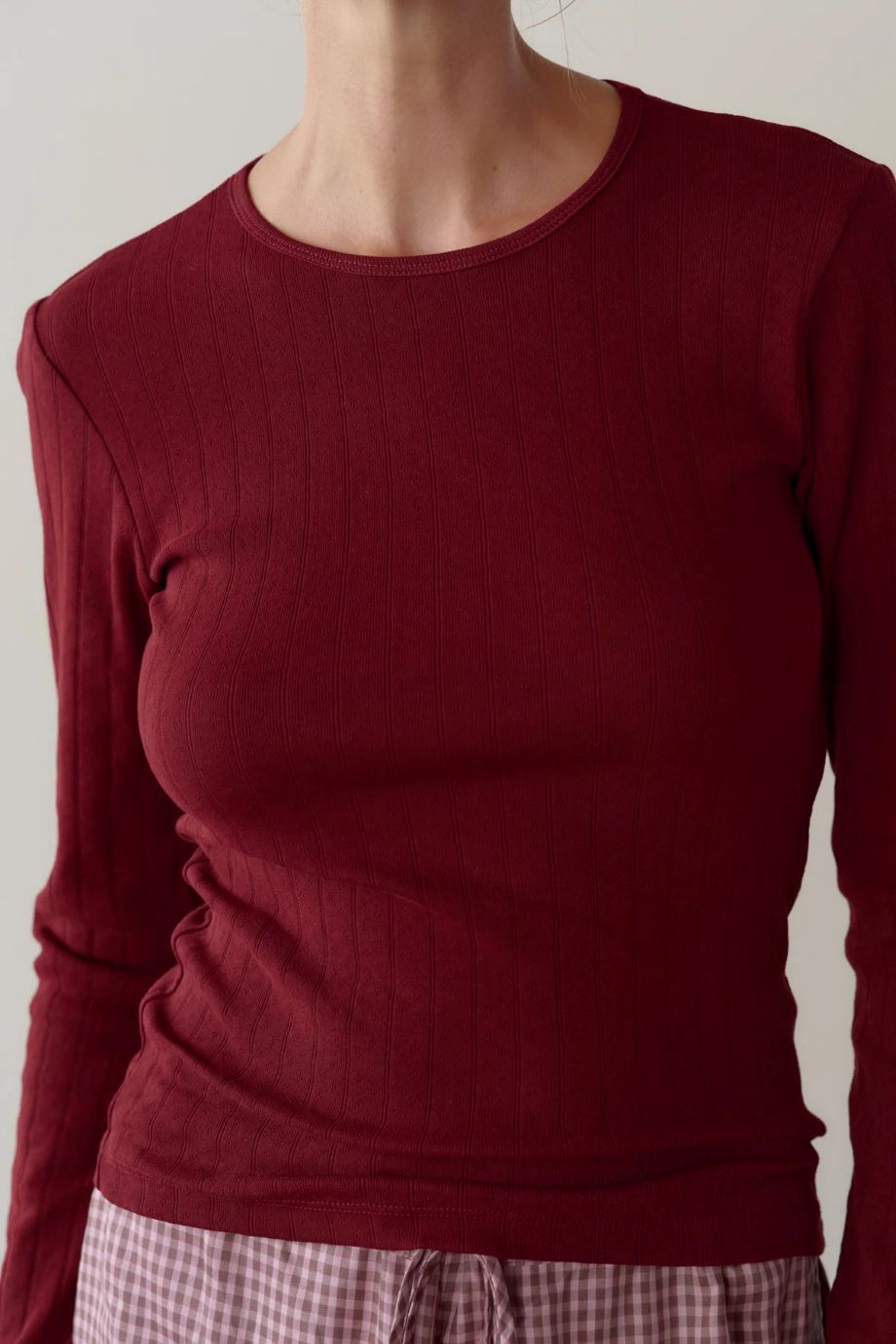 DONNI. Pointelle Long Sleeve - Oxblood