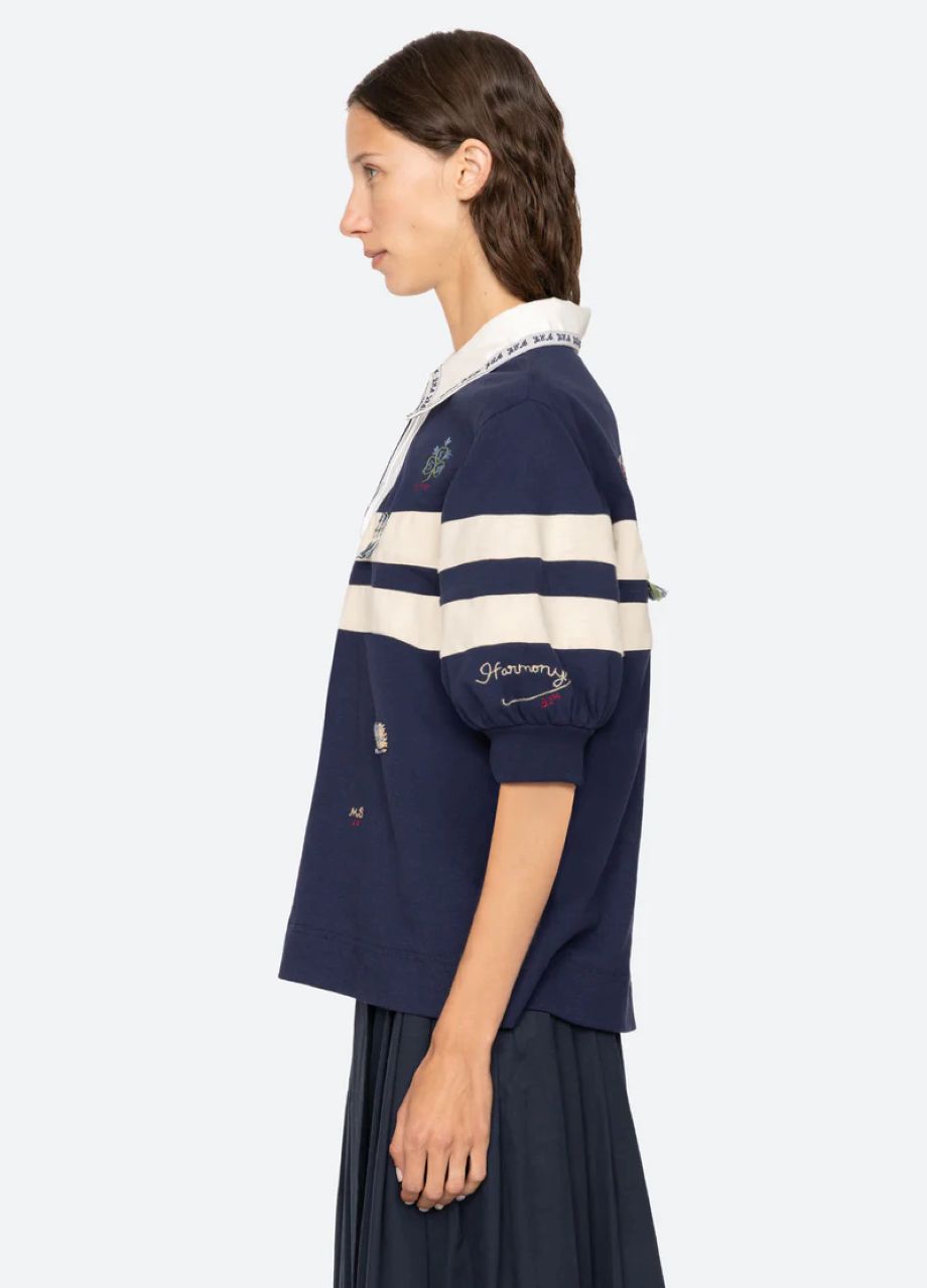 Sea-NY Claira Embroidered Rugby Shirt - Navy