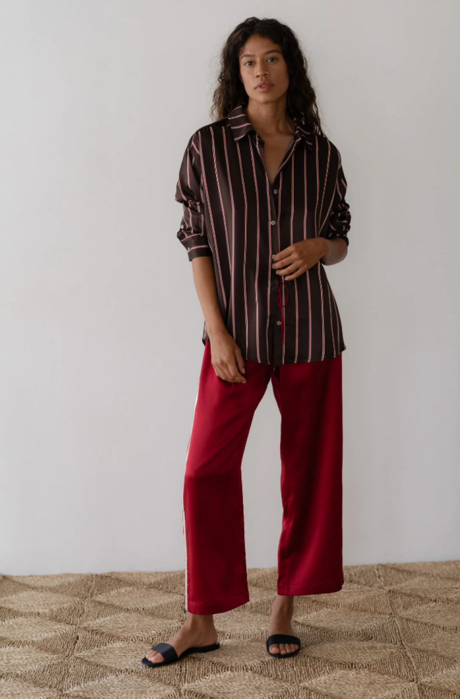 Donni Silk Stripe Crop Pant - Rouge