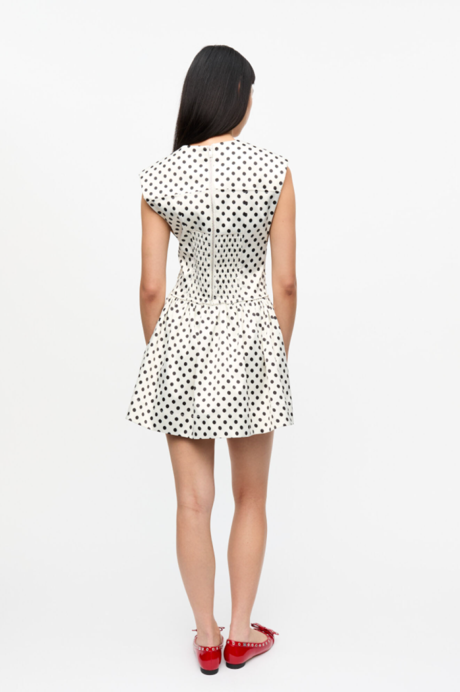 Ganni Polka-Dot Satin Mini Corset Dress - Egret