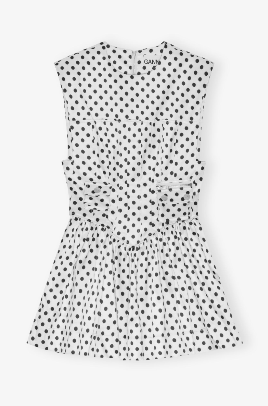 Ganni Polka-Dot Satin Mini Corset Dress - Egret
